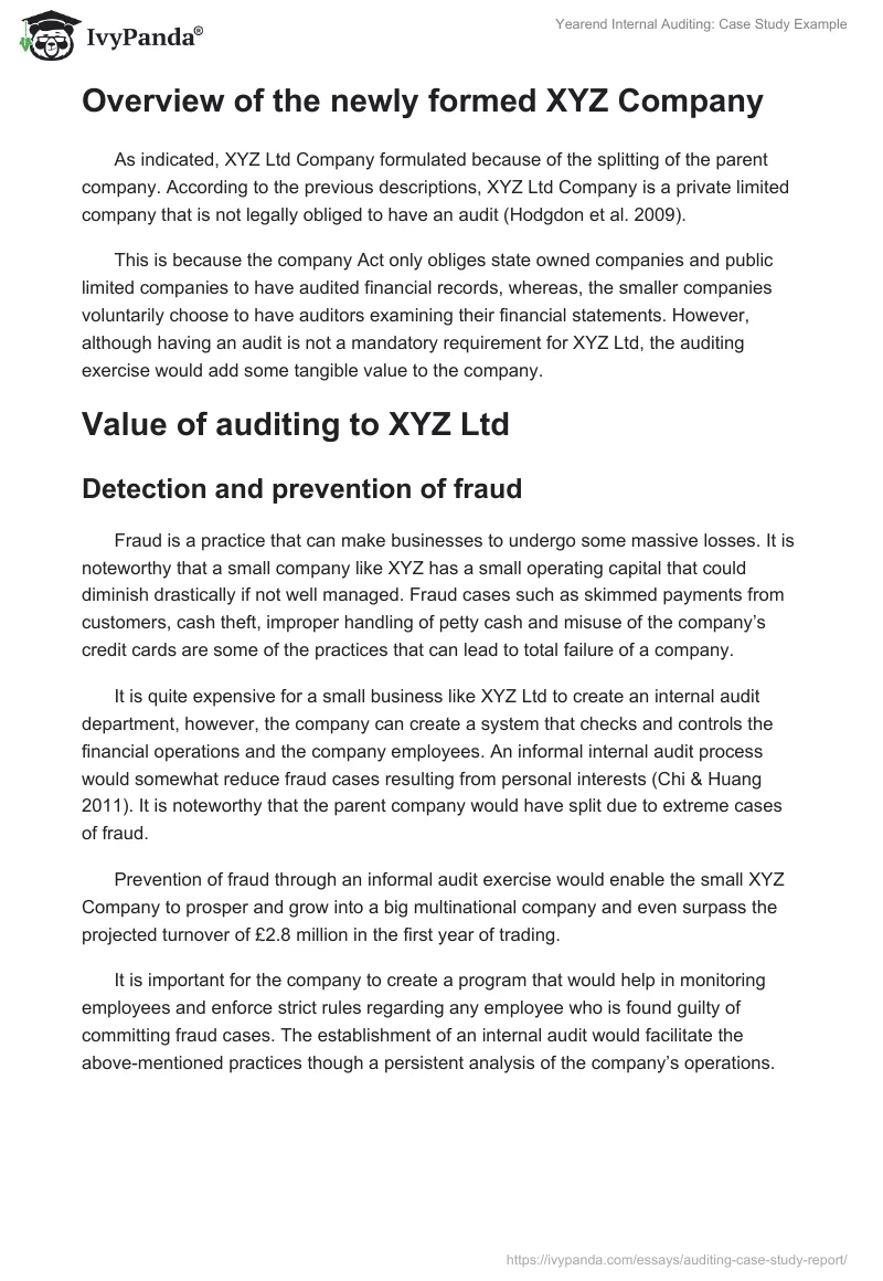 Yearend Internal Auditing: Case Study Example. Page 2