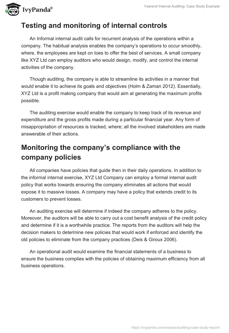 Yearend Internal Auditing: Case Study Example. Page 3
