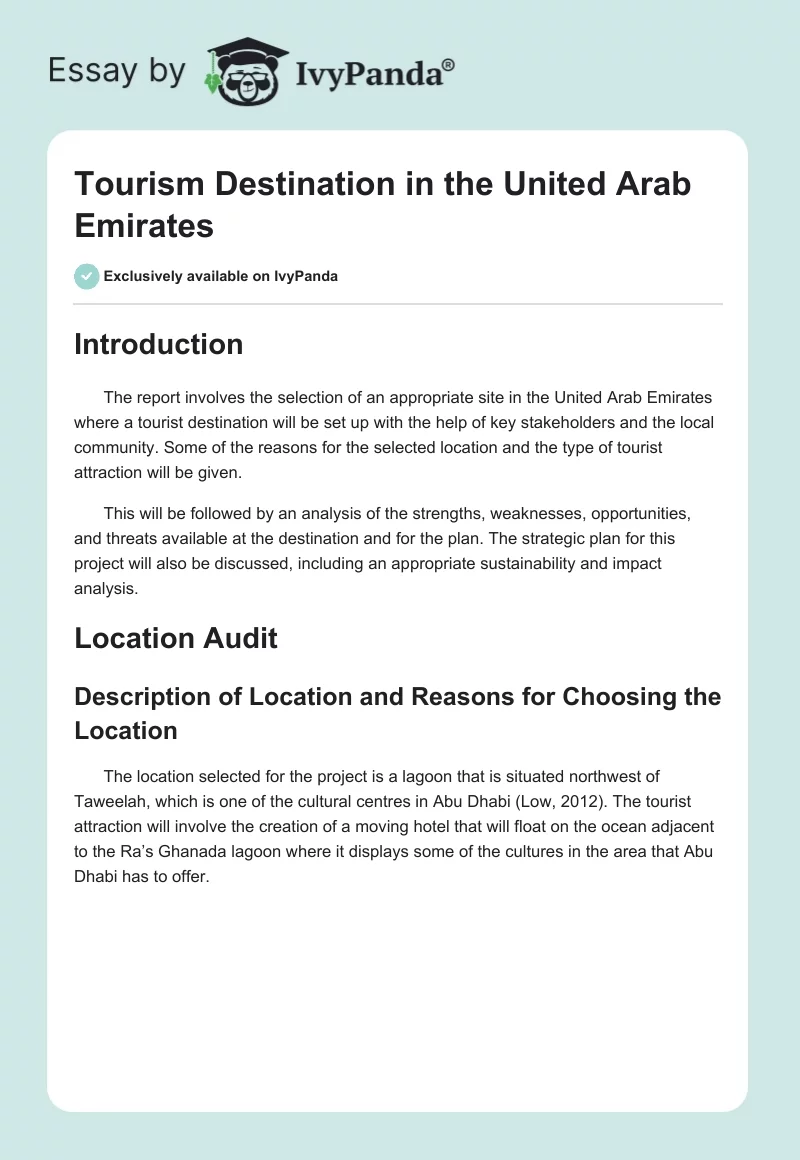 Tourism Destination in the United Arab Emirates. Page 1