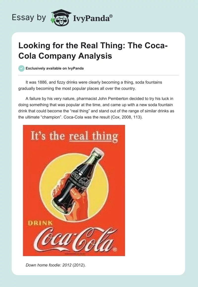 Looking for the Real Thing: The Coca-Cola Company Analysis. Page 1