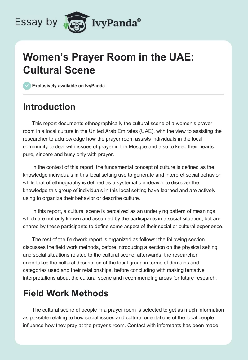 Women’s Prayer Room in the UAE: Cultural Scene. Page 1
