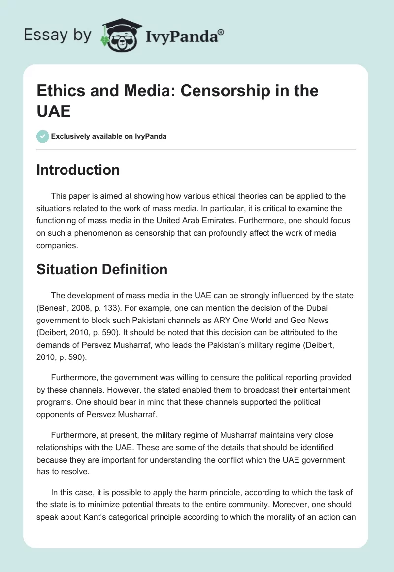 Ethics and Media: Censorship in the UAE. Page 1