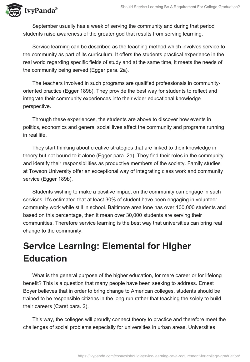 Should Service Learning Be A Requirement For College Graduation?. Page 2