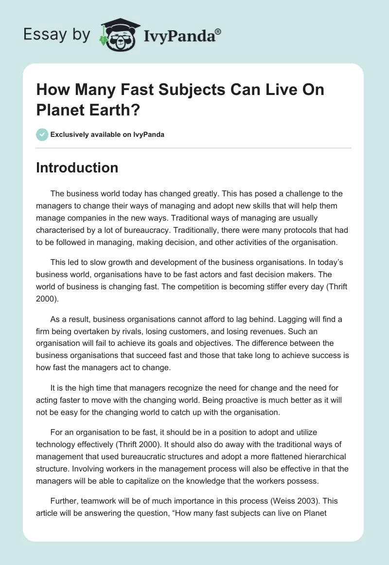 How Many Fast Subjects Can Live On Planet Earth?. Page 1