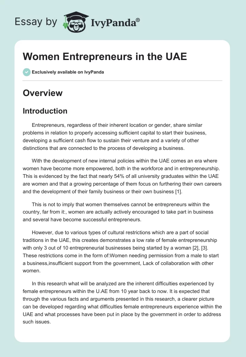Women Entrepreneurs in the UAE. Page 1