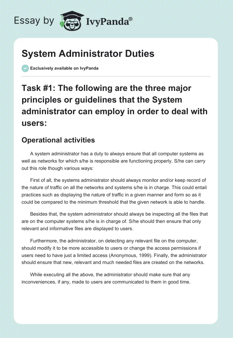 System Administrator Duties. Page 1