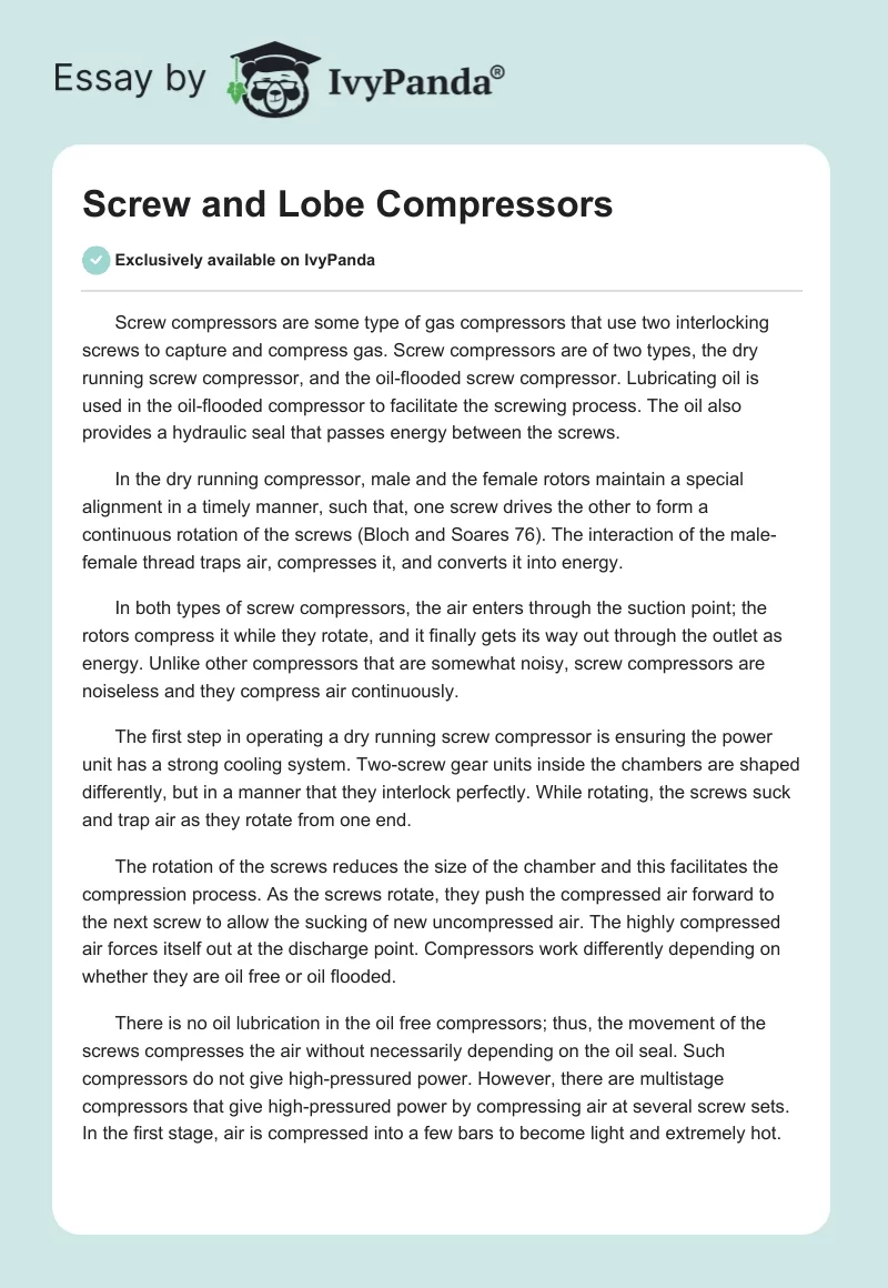 Screw and Lobe Compressors. Page 1
