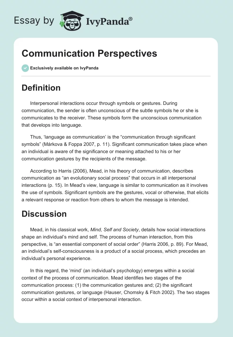 Communication Perspectives. Page 1