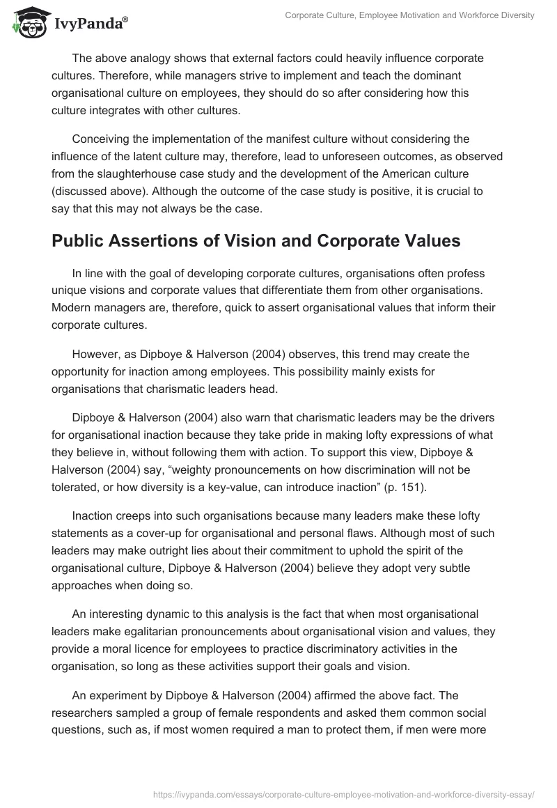 Corporate Culture, Employee Motivation and Workforce Diversity. Page 5