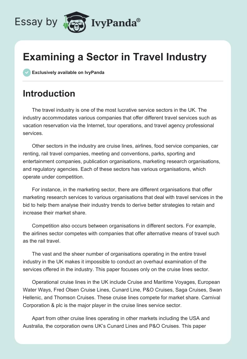 Examining a Sector in Travel Industry. Page 1