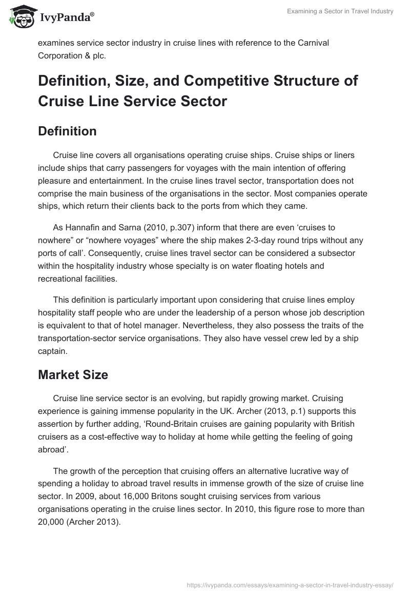 Examining a Sector in Travel Industry. Page 2