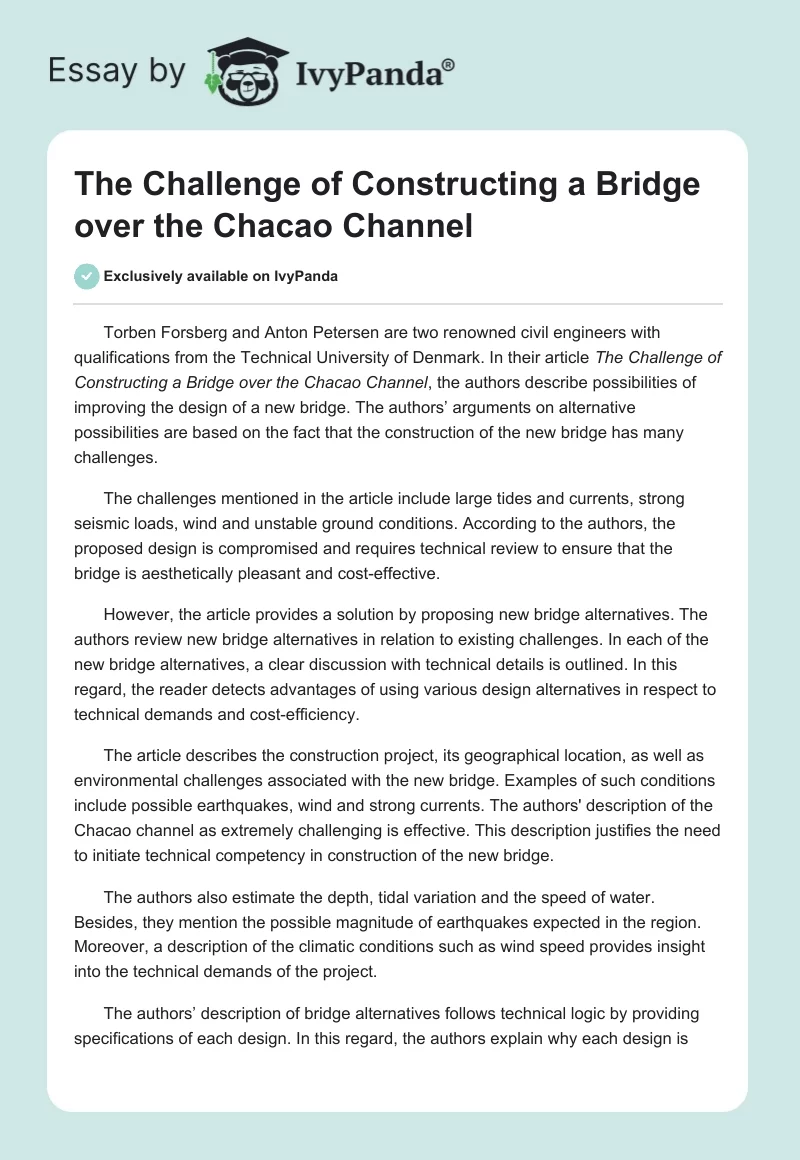 The Challenge of Constructing a Bridge over the Chacao Channel. Page 1