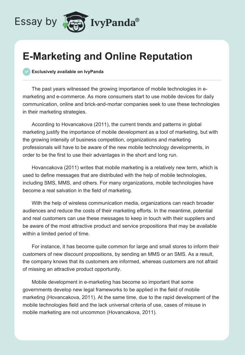 E-Marketing and Online Reputation. Page 1