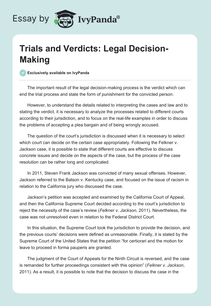 Trials and Verdicts: Legal Decision-Making. Page 1