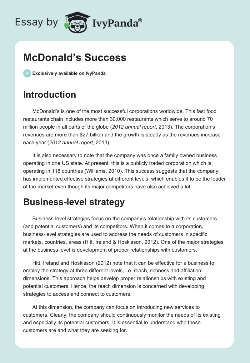McDonald’s Success. Page 1
