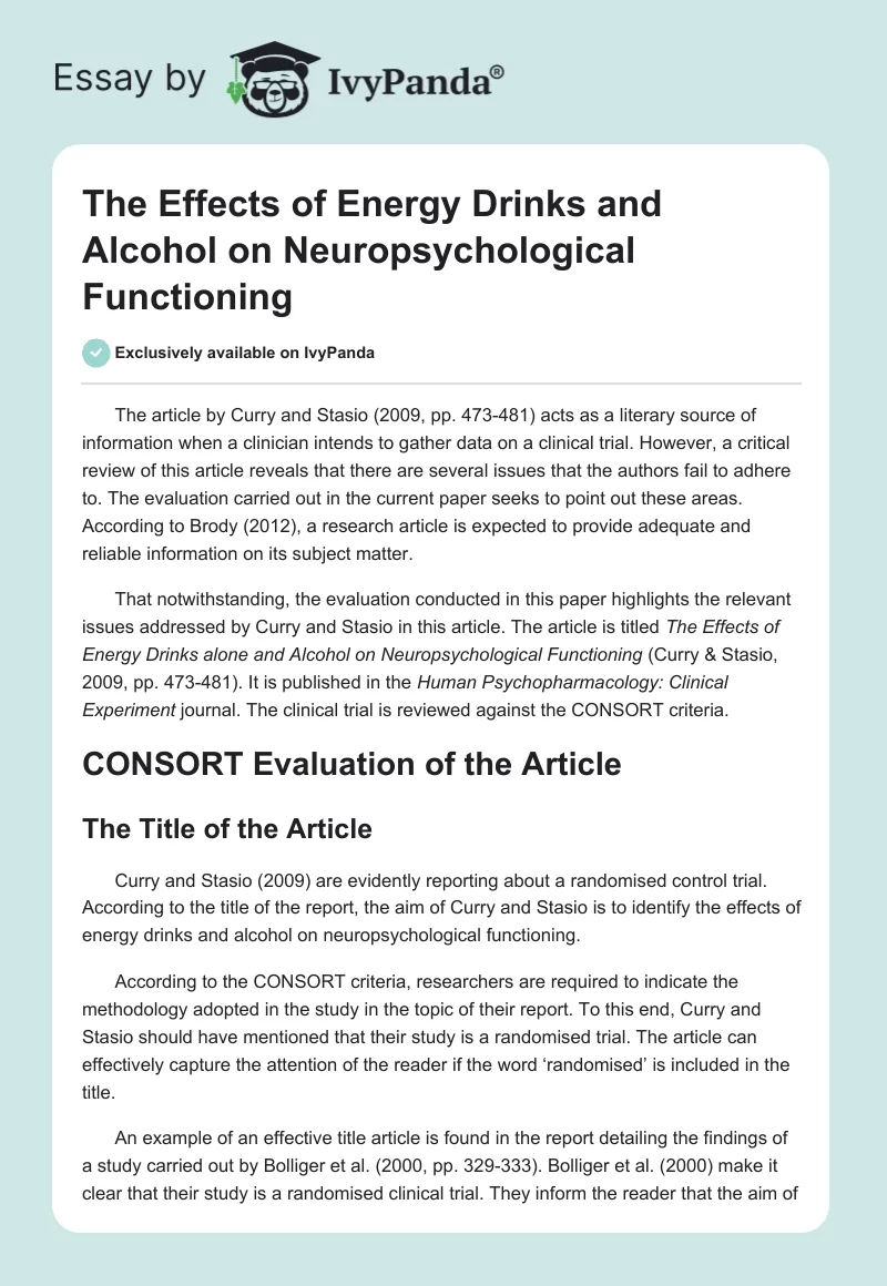 The Effects of Energy Drinks and Alcohol on Neuropsychological Functioning. Page 1