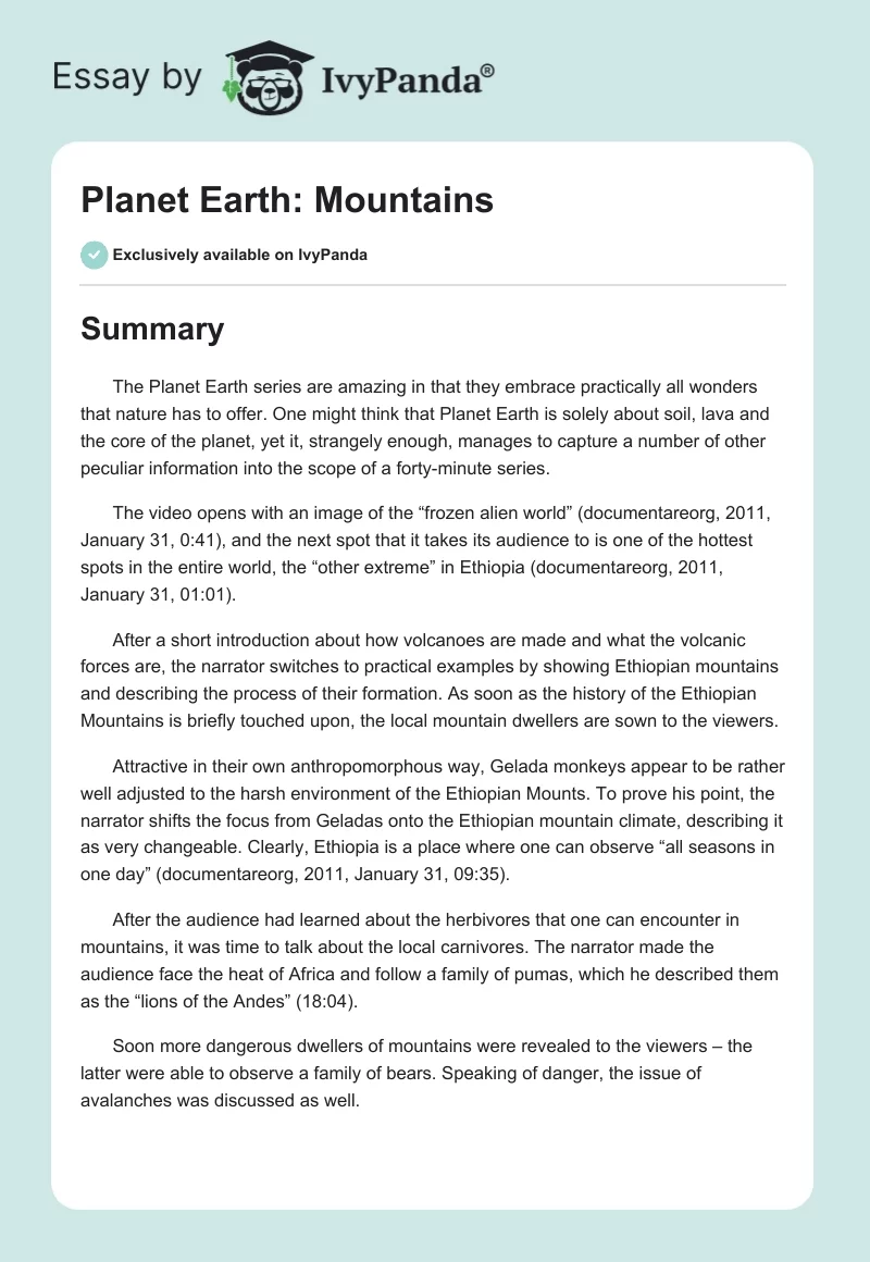 Planet Earth: Mountains. Page 1