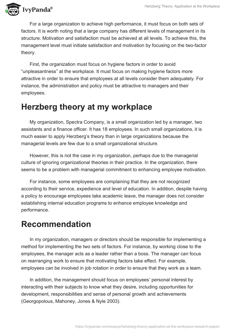 Hertzberg Theory: Application at the Workplace. Page 2