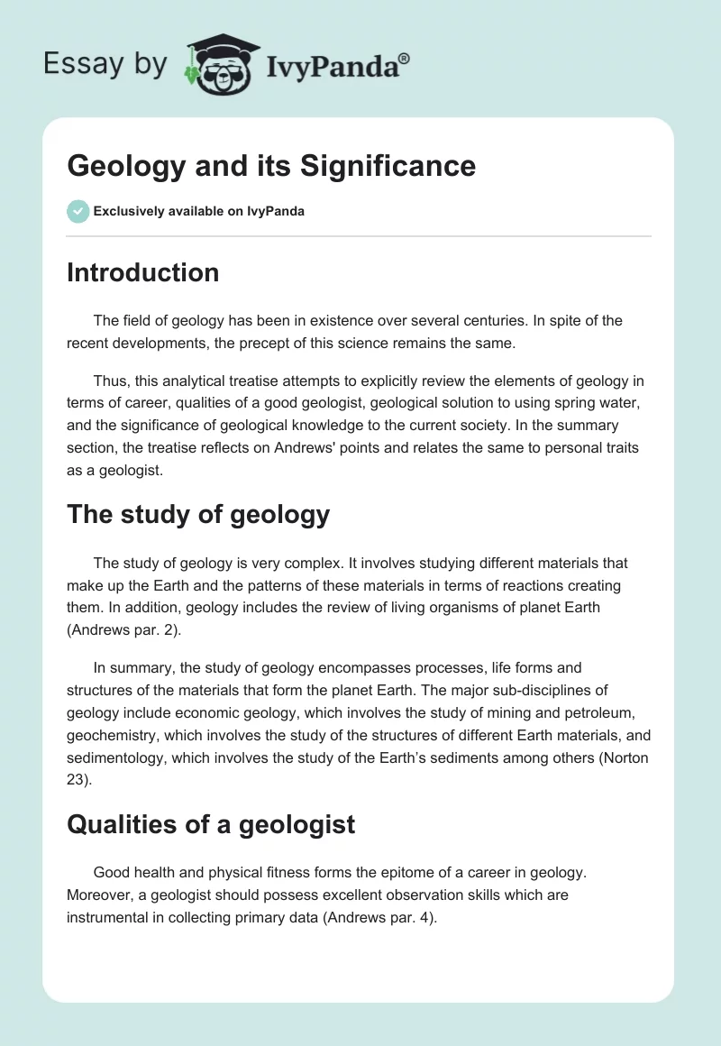 Geology and its Significance. Page 1