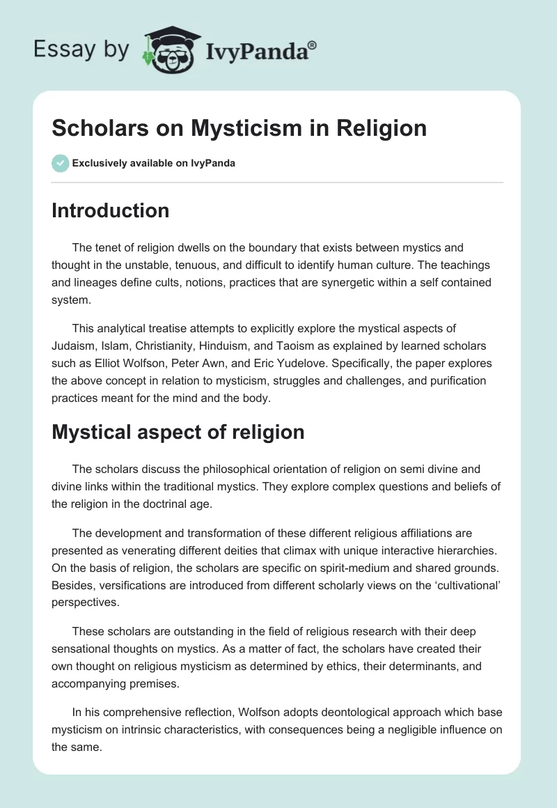 Scholars on Mysticism in Religion. Page 1