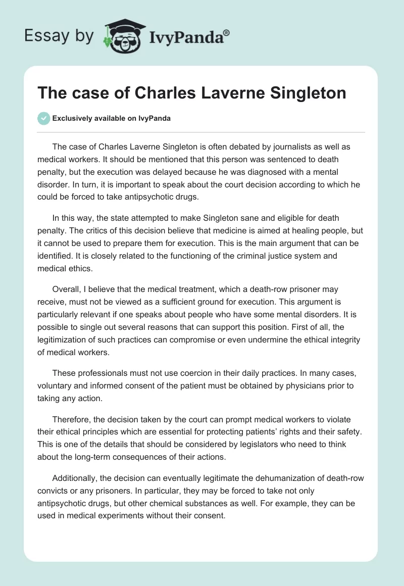 The case of Charles Laverne Singleton. Page 1