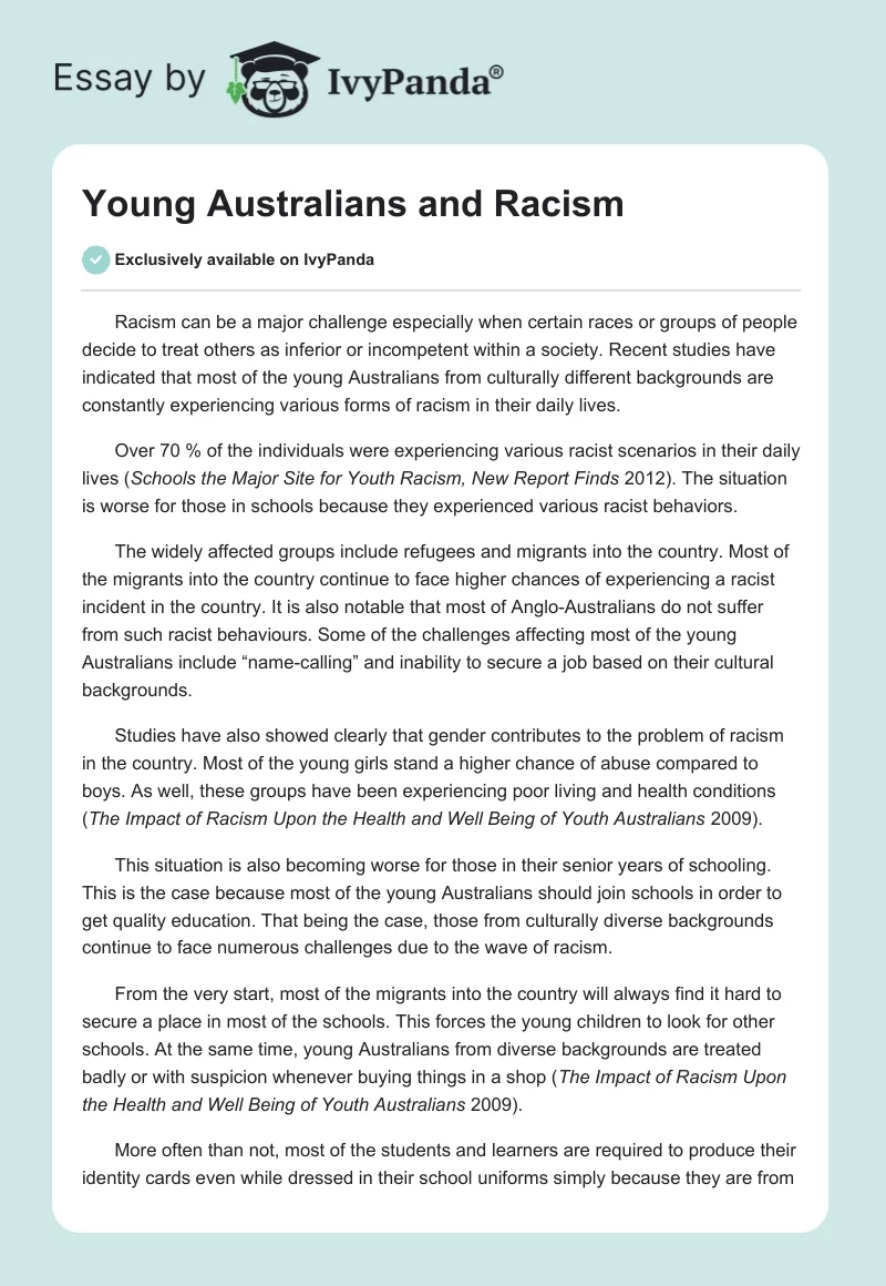 Young Australians and Racism. Page 1