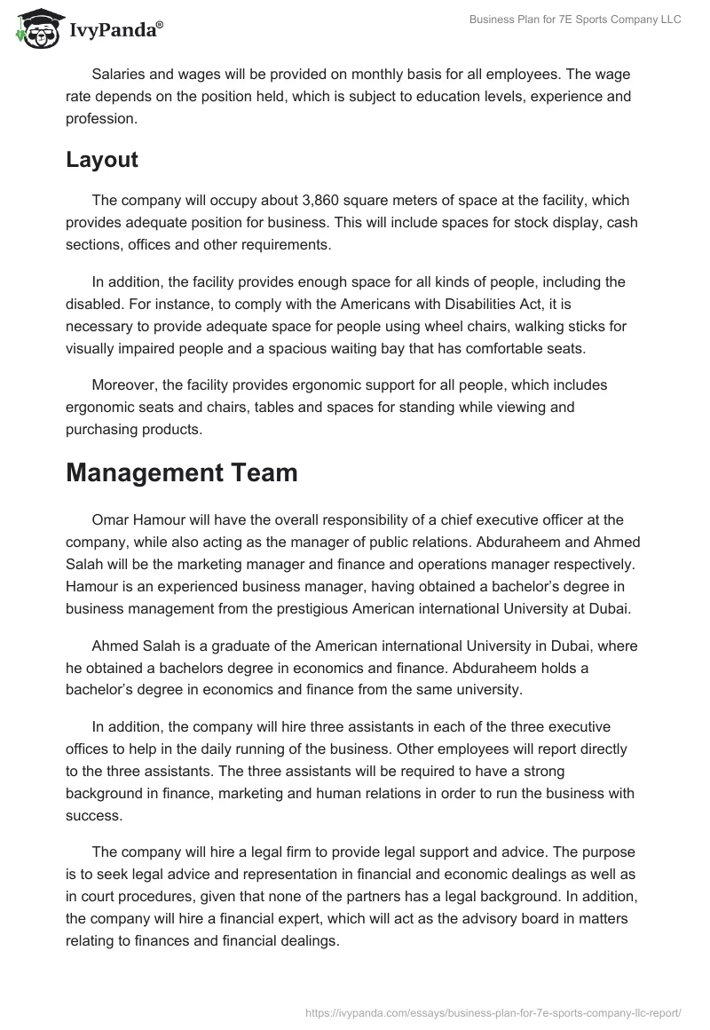 Business Plan for 7E Sports Company LLC. Page 2