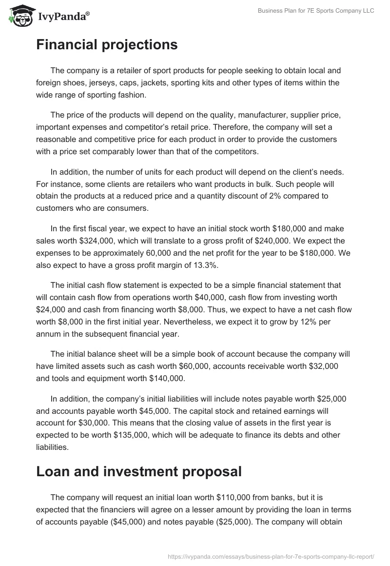 Business Plan for 7E Sports Company LLC. Page 3