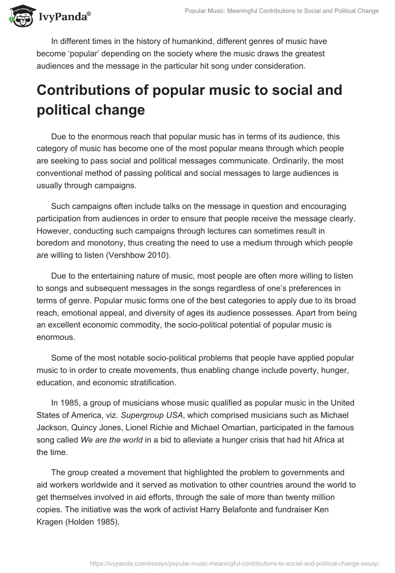 Popular Music: Meaningful Contributions to Social and Political Change. Page 3
