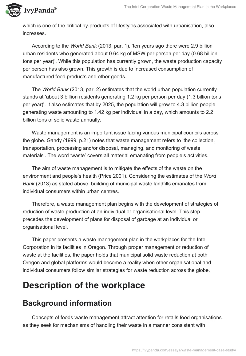 The Intel Corporation Waste Management Plan in the Workplaces. Page 2