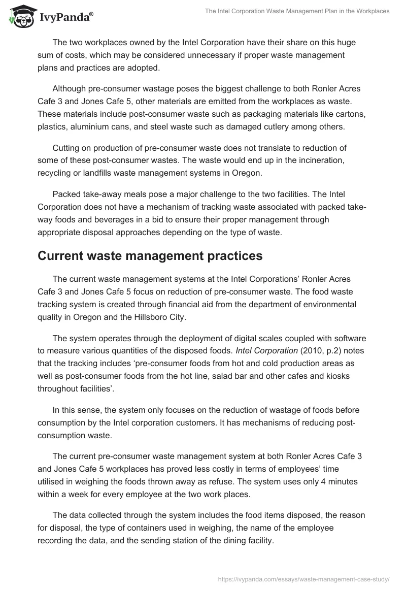 The Intel Corporation Waste Management Plan in the Workplaces. Page 4