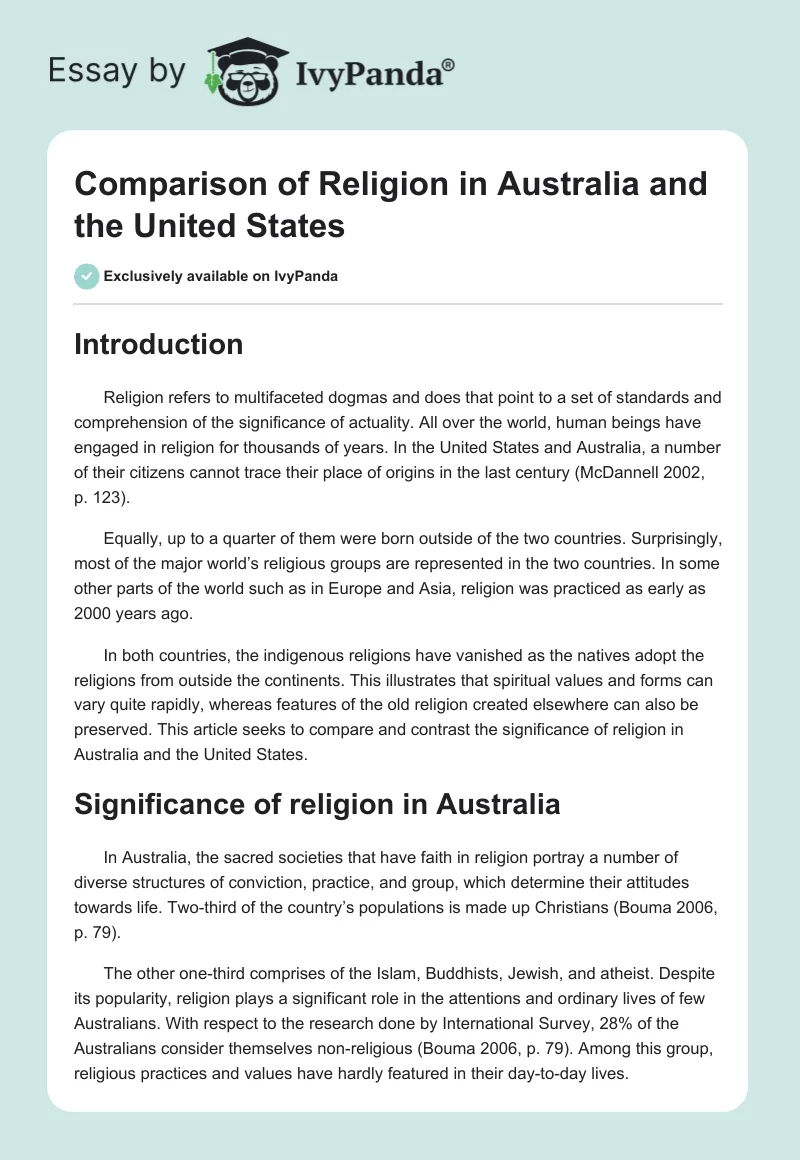 Comparison of Religion in Australia and the United States. Page 1