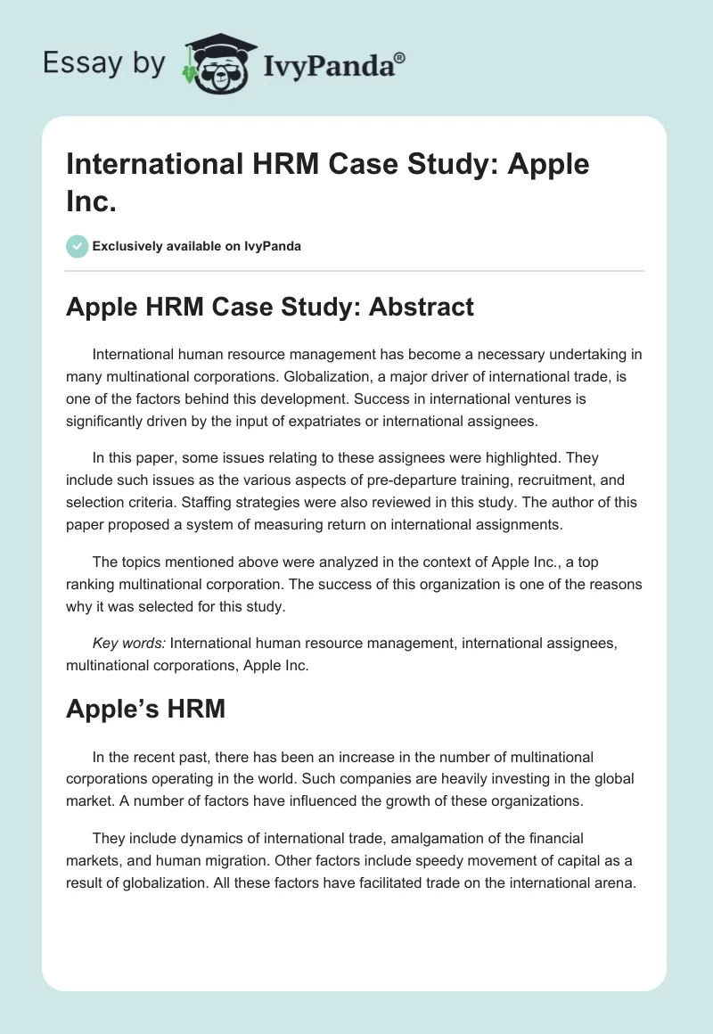 International HRM Case Study: Apple Inc.. Page 1