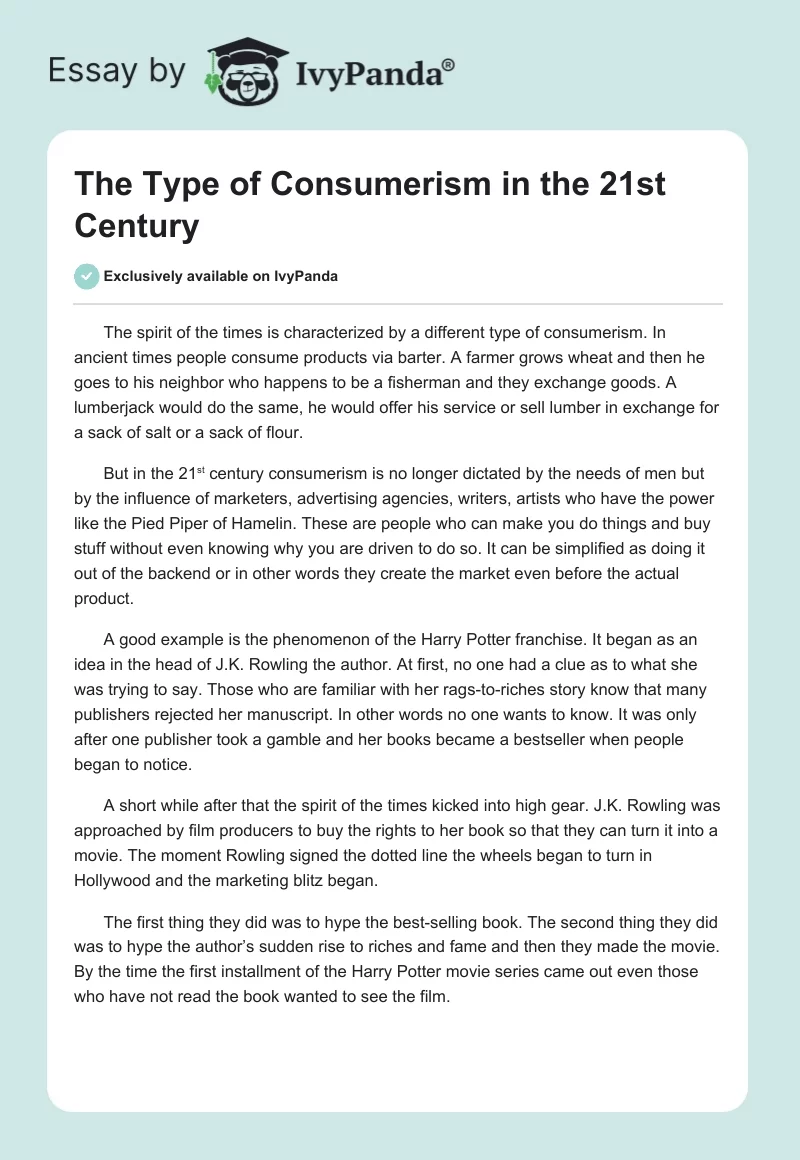 The Type of Consumerism in the 21st Century. Page 1
