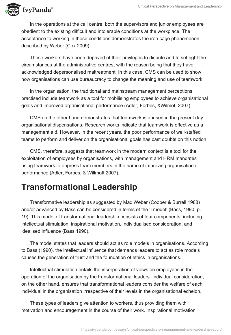 Critical Perspective on Management and Leadership. Page 5