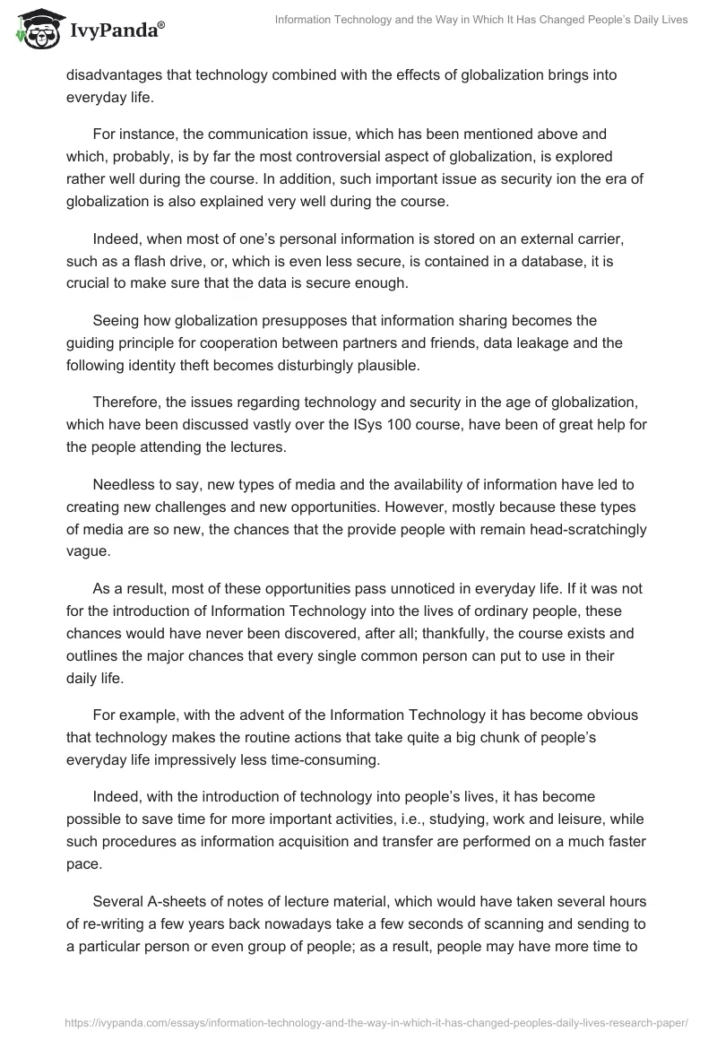 Information Technology and the Way in Which It Has Changed People’s Daily Lives. Page 4