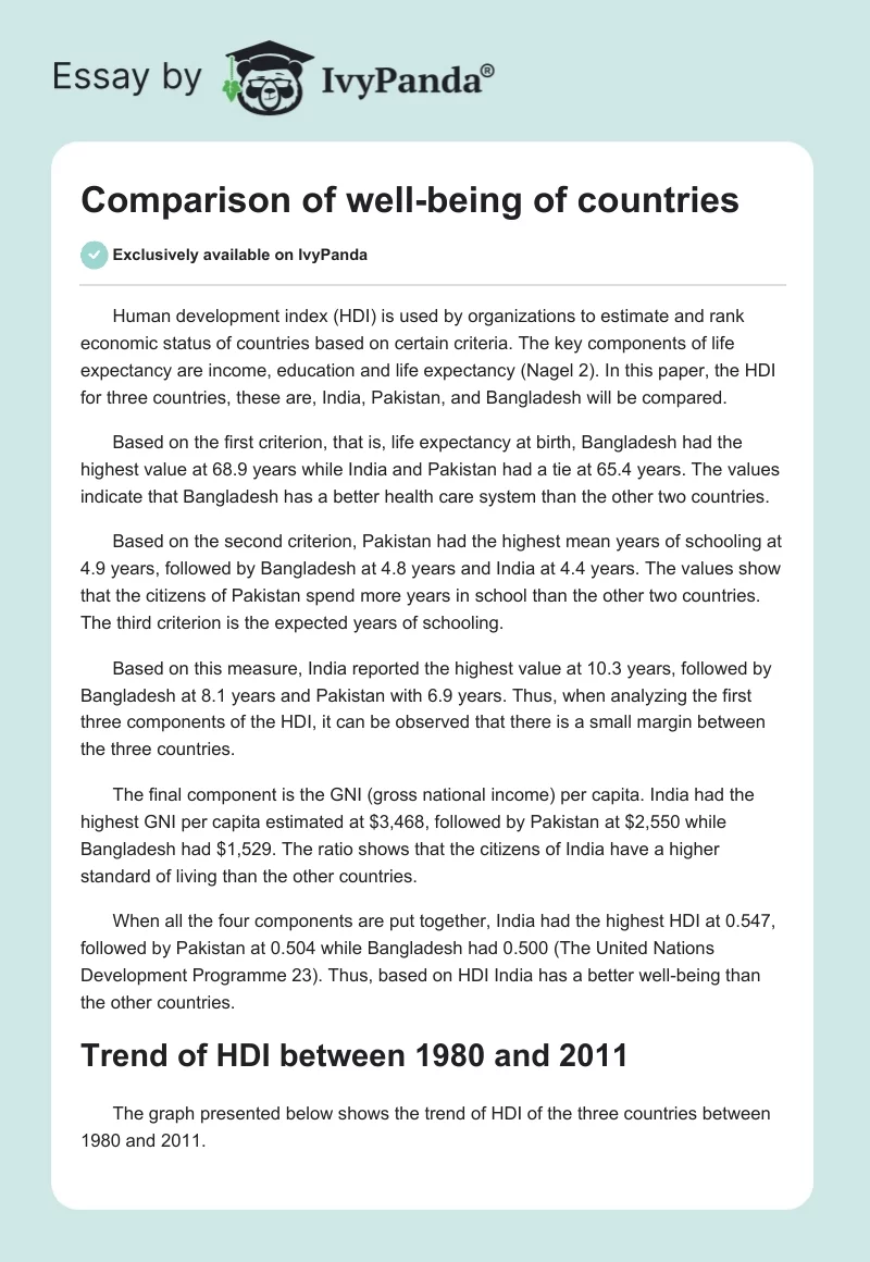 Comparison of well-being of countries. Page 1