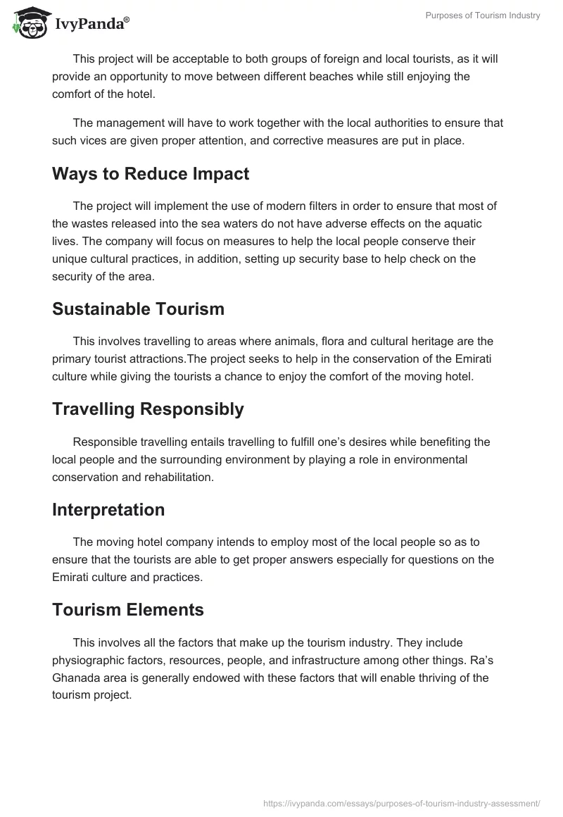 Purposes of Tourism Industry. Page 4