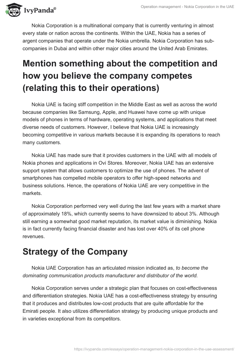 Operation Management - Nokia Corporation in the UAE. Page 2