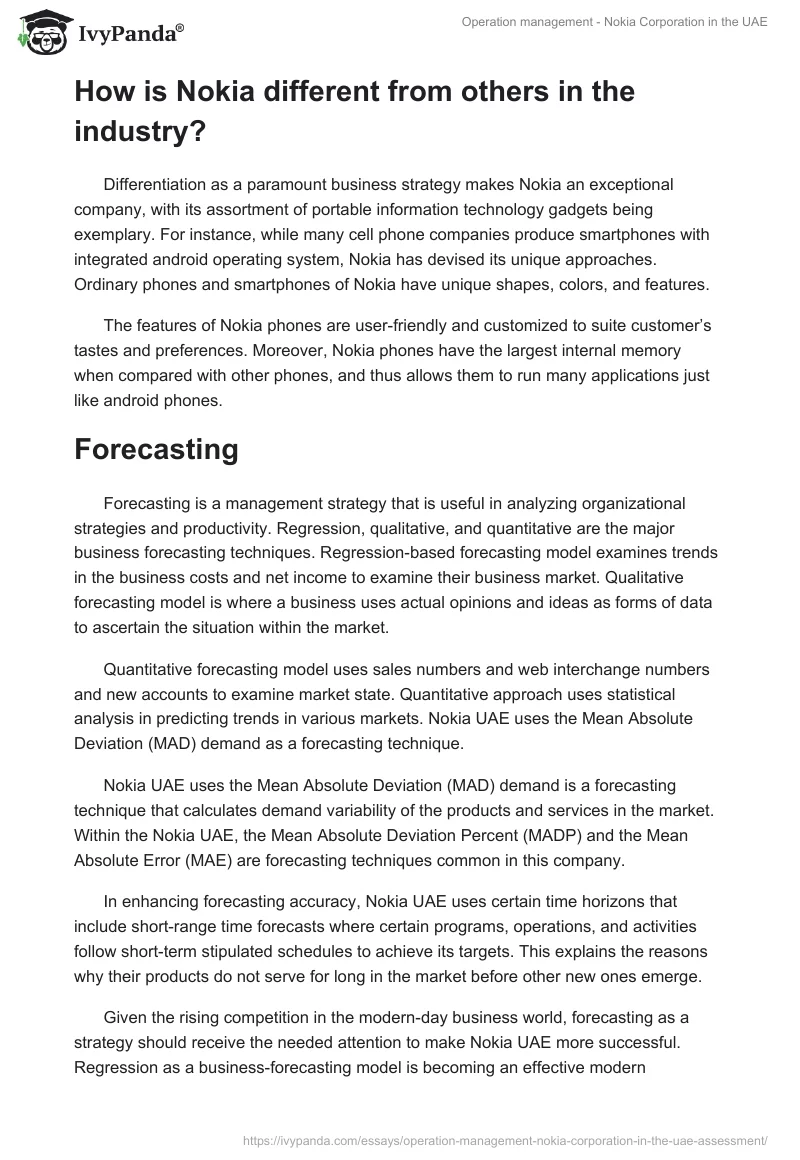 Operation Management - Nokia Corporation in the UAE. Page 4