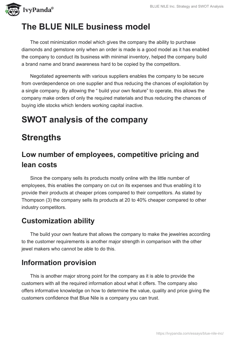BLUE NILE Inc. Strategy and SWOT Analysis. Page 3
