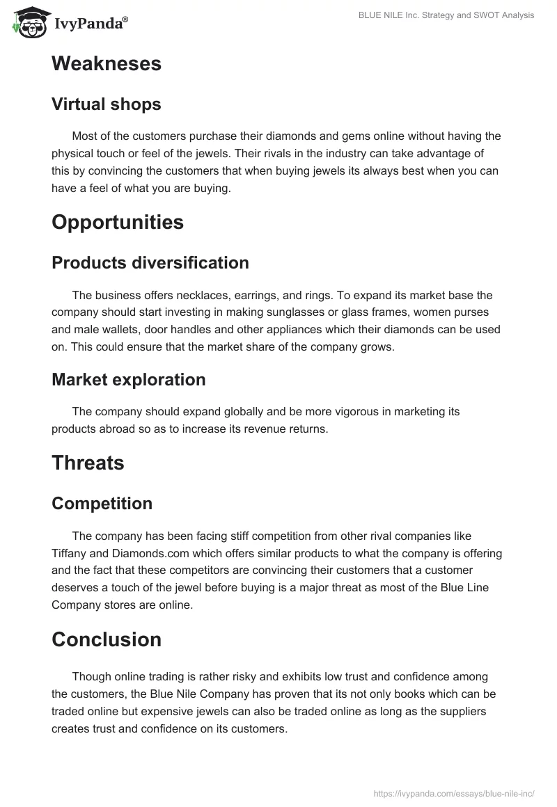 BLUE NILE Inc. Strategy and SWOT Analysis. Page 4