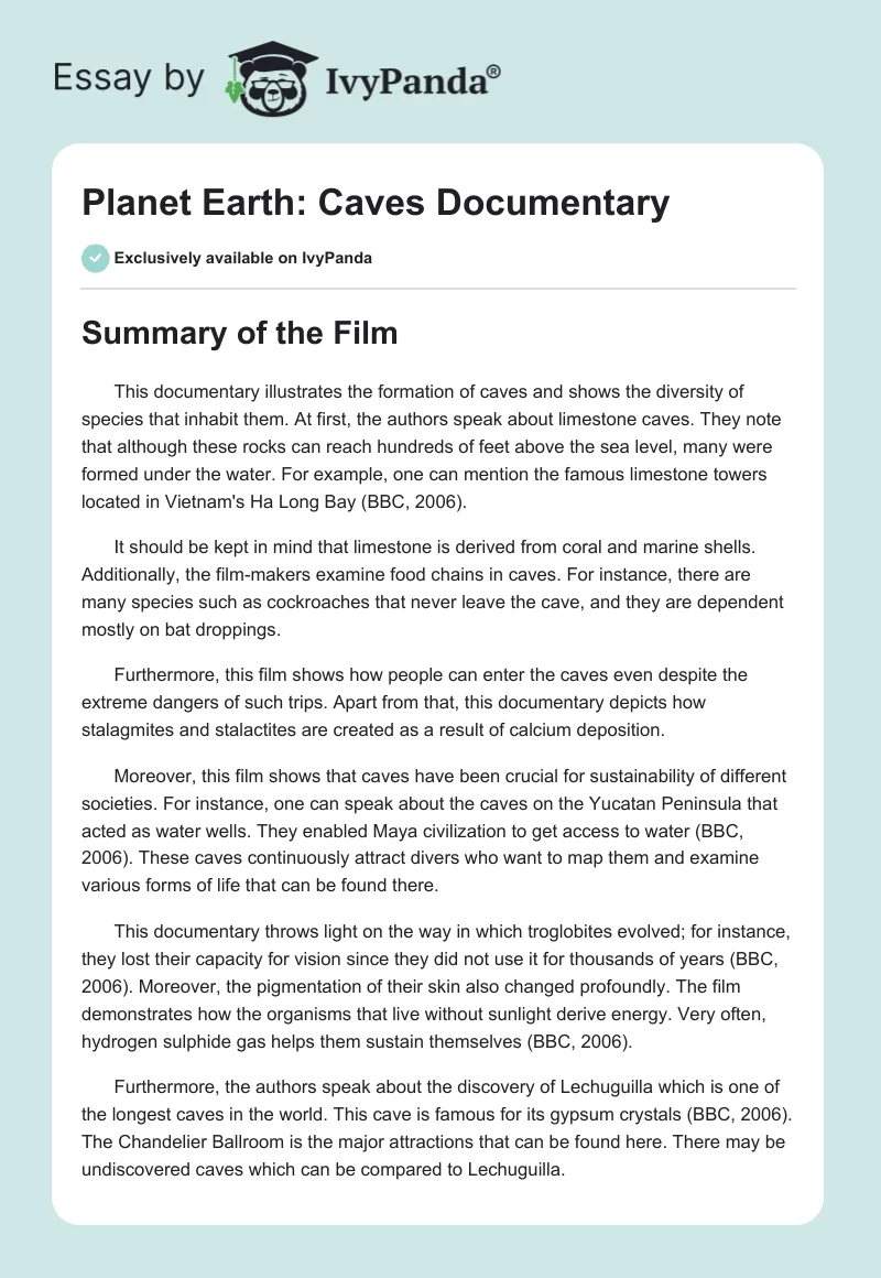 Planet Earth: Caves Documentary. Page 1