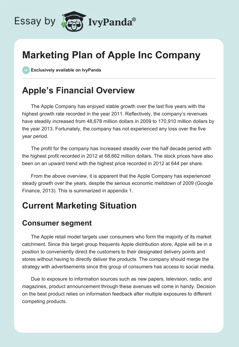 Marketing Plan of Apple Inc. Company. Page 1