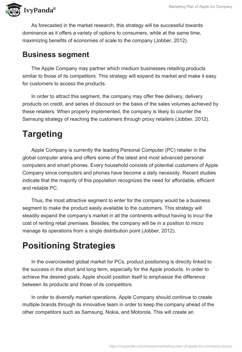 Marketing Plan of Apple Inc. Company. Page 2