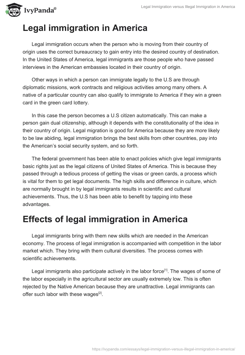 Legal Immigration versus Illegal Immigration in America. Page 2