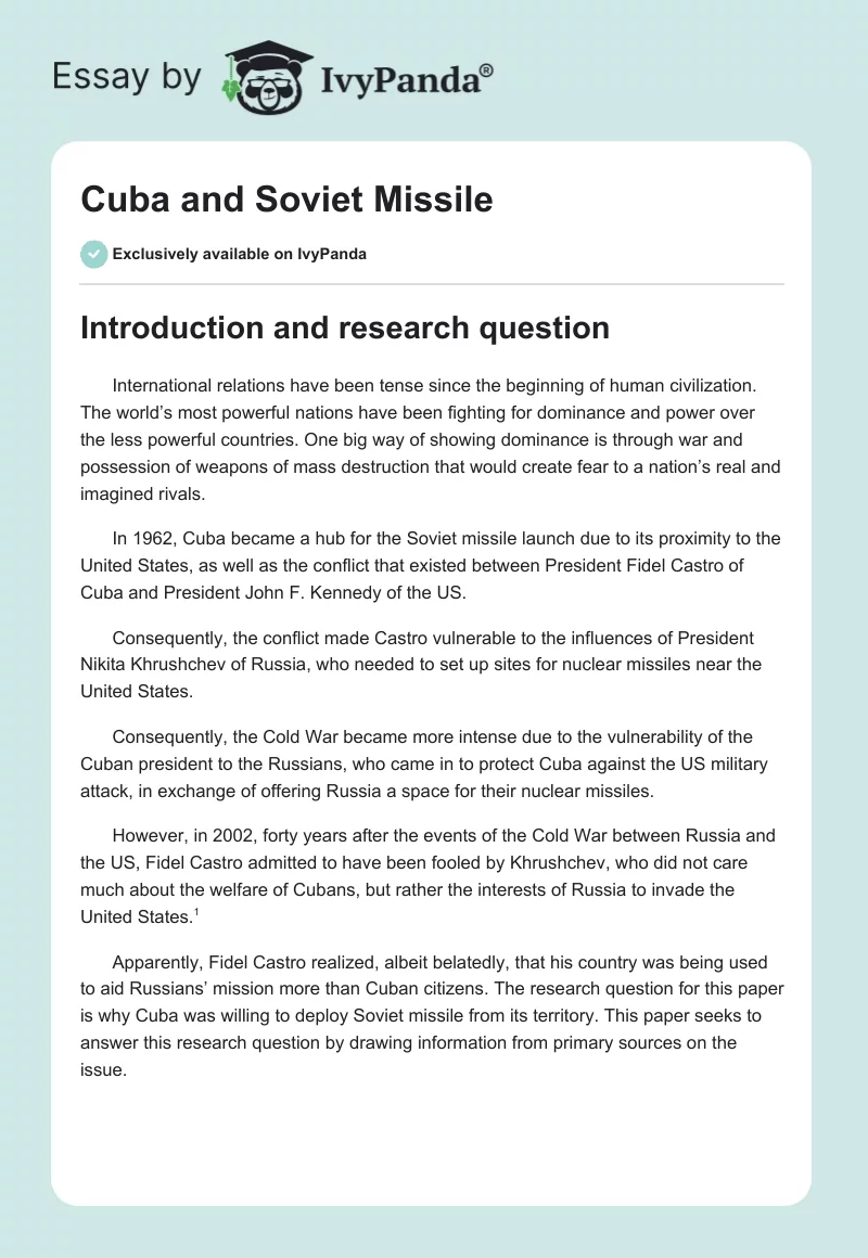 Cuba and Soviet Missile. Page 1