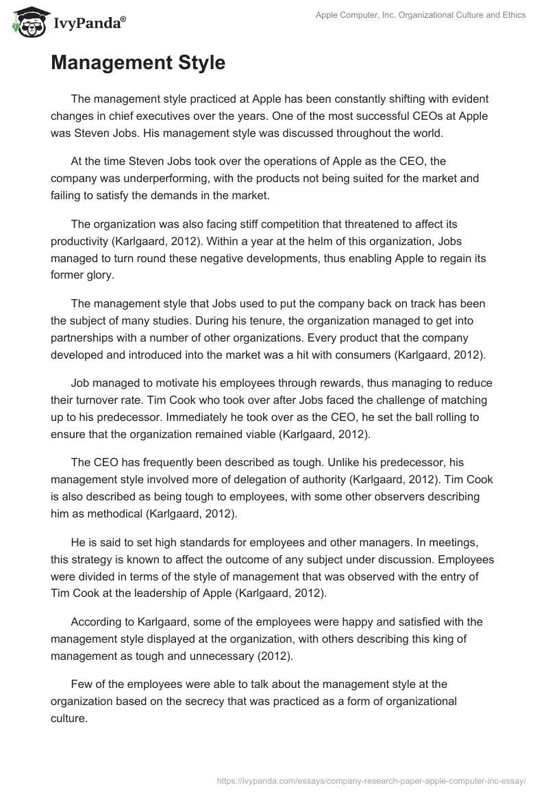 Apple Computer, Inc. Organizational Culture and Ethics. Page 5