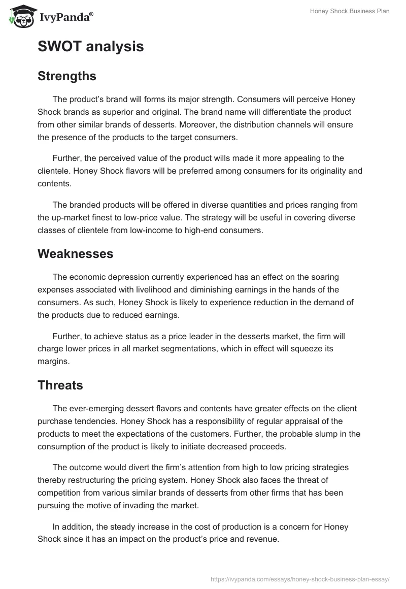 Honey Shock Business Plan. Page 4