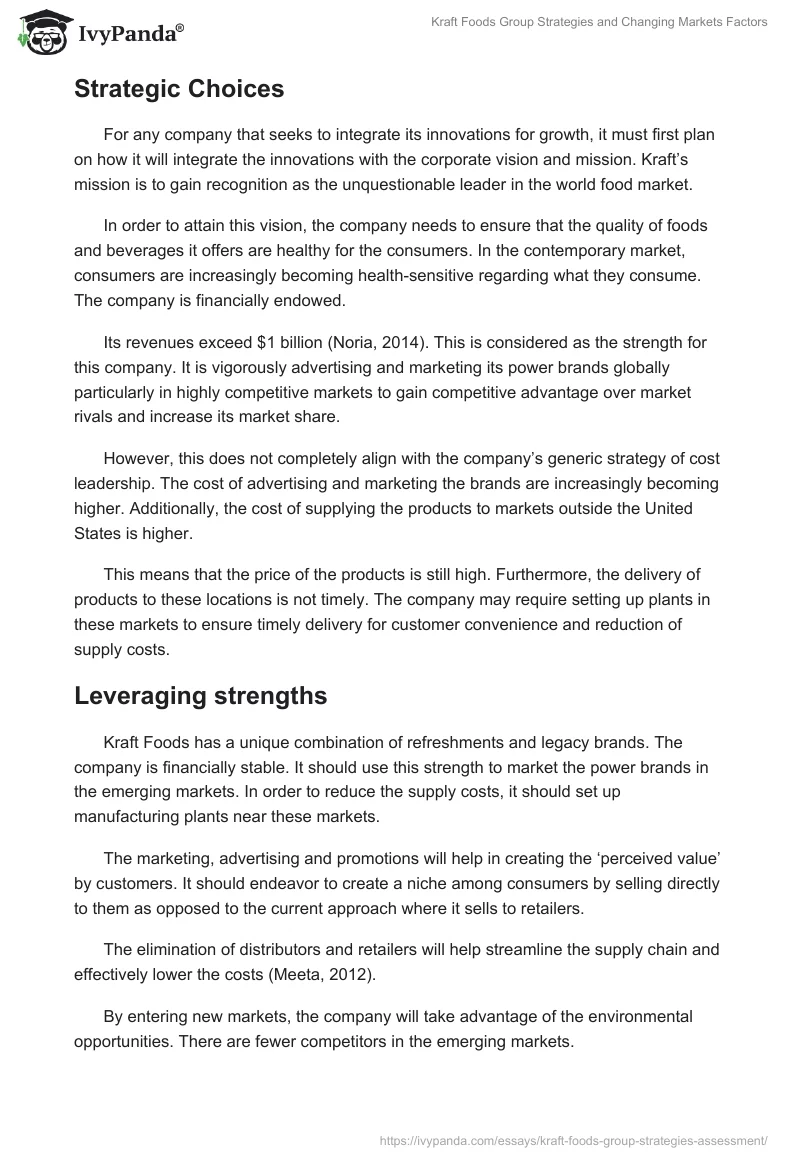 Kraft Foods Group Strategies and Changing Markets Factors. Page 4